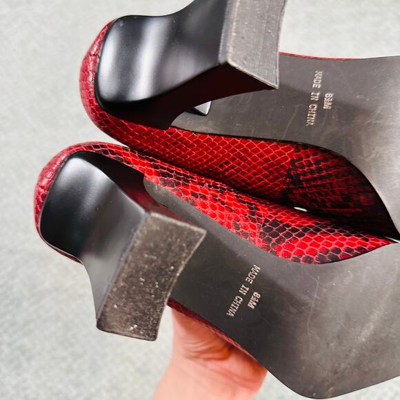 Vintage Y2K Red/Black Snakeskin Square Toe Heeled Pumps 90s Funky Retro 8.5 - Picture 6 of 6